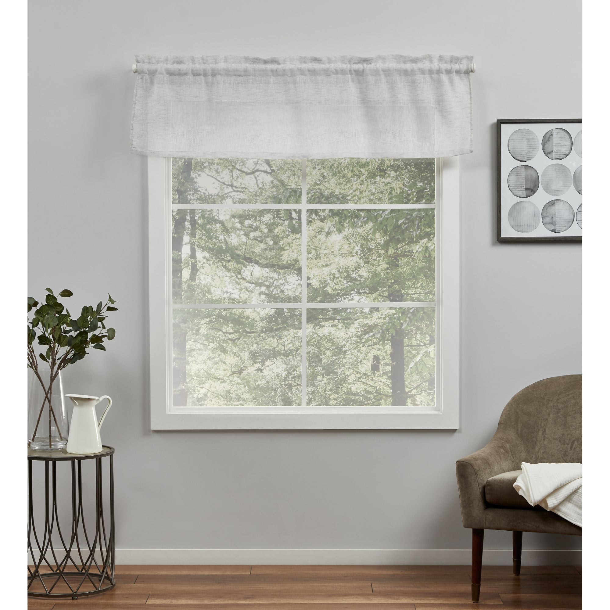 Exclusive Home Curtains Belgian Tailored Sheer Rod Pocket Valance, 54x16, Silver