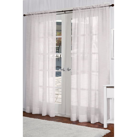 Exclusive Home Curtains Belgian Textured Linen Look Jacquard Sheer Rod Pocket Curtain Panel Pair, 54x84, Snowflake