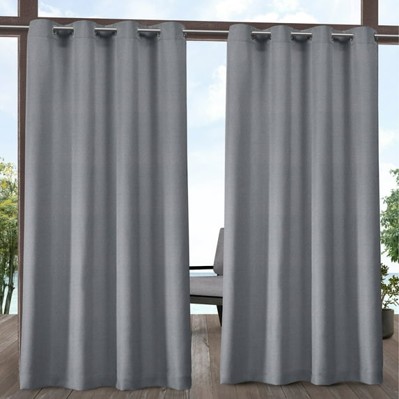 Exclusive Home Curtains Biscayne Indoor/Outdoor Two Tone Textured Grommet Top Curtain Panel Pair, 54x108, Navy