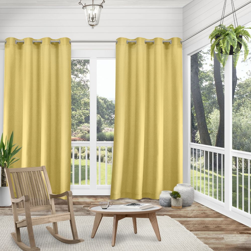 Exclusive Home Curtains Biscayne Indoor/Outdoor Two Tone Textured Grommet Top Curtain Panel Pair, 54x120, Butter