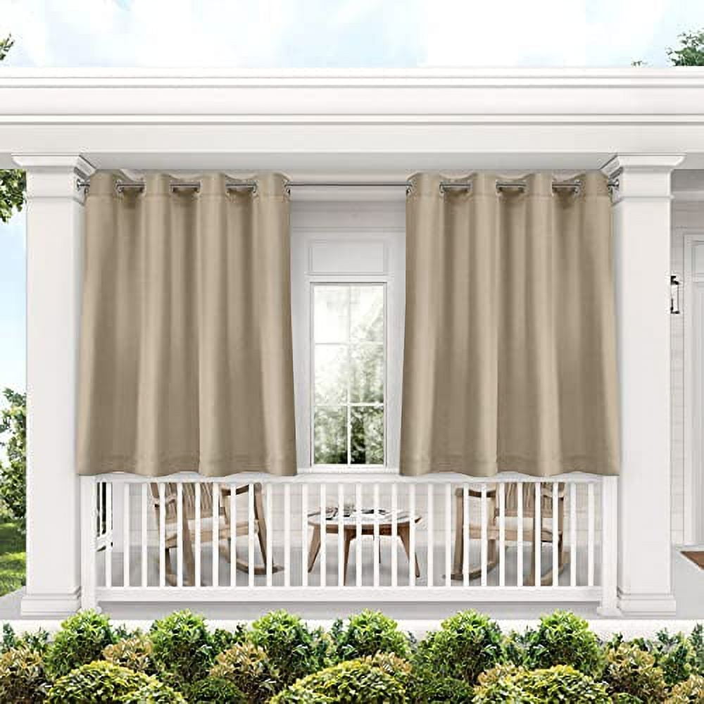 Exclusive Home Curtains Biscayne Indoor/Outdoor Two Tone Textured Grommet Top Curtain Panel Pair, 54x63, Sand