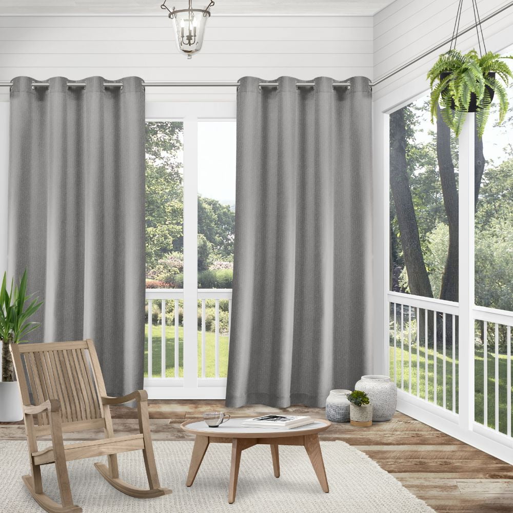 Exclusive Home Curtains Biscayne Indoor/Outdoor Two Tone Textured Grommet Top Curtain Panel Pair, 54x63, Silver