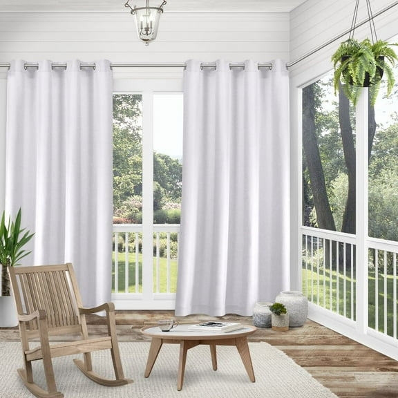 Exclusive Home Curtains Biscayne Indoor/Outdoor Two Tone Textured Grommet Top Curtain Panel Pair, 54x63, White