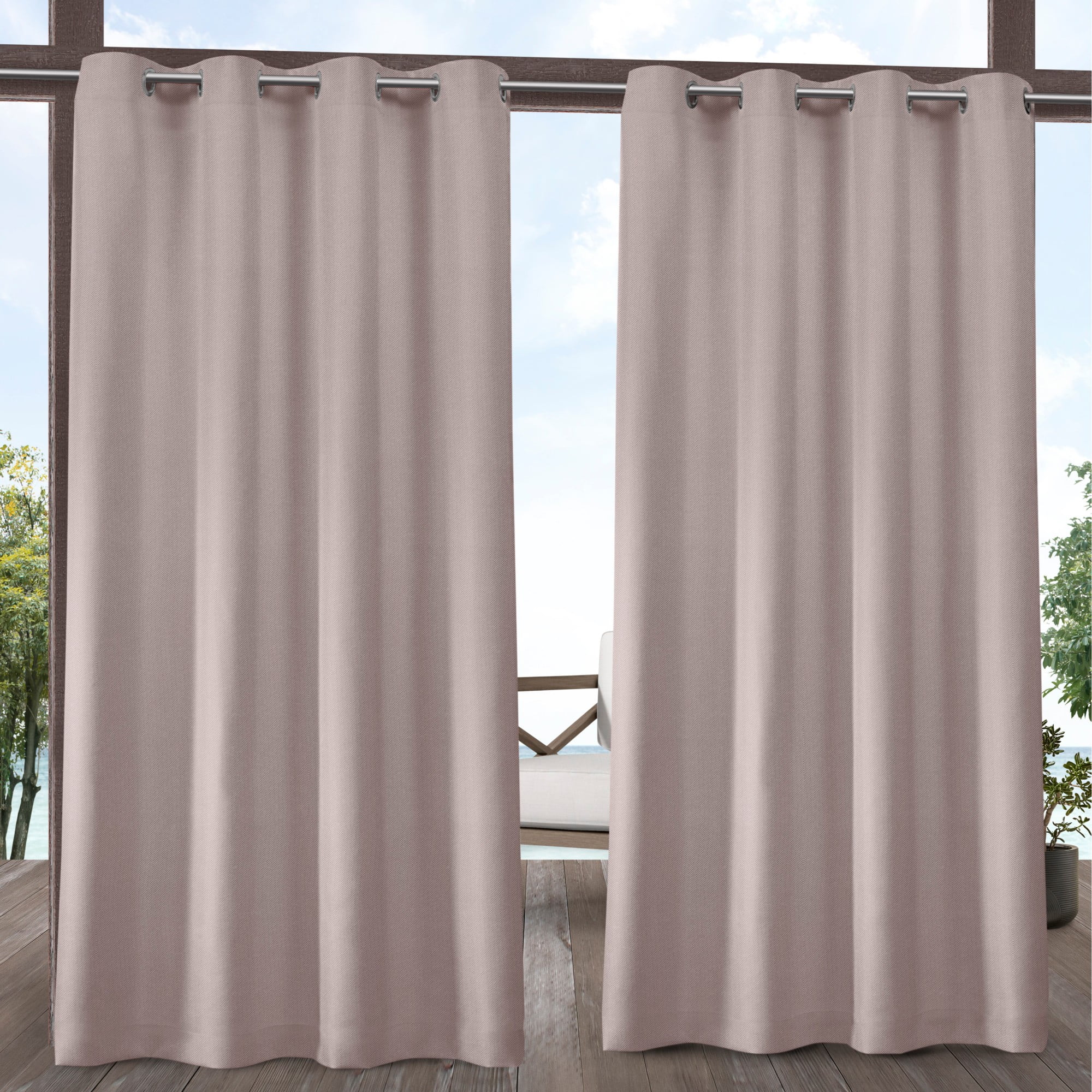 Exclusive Home Curtains Biscayne Indoor/Outdoor Two Tone Textured Grommet Top Curtain Panel Pair, 54x84, Blush