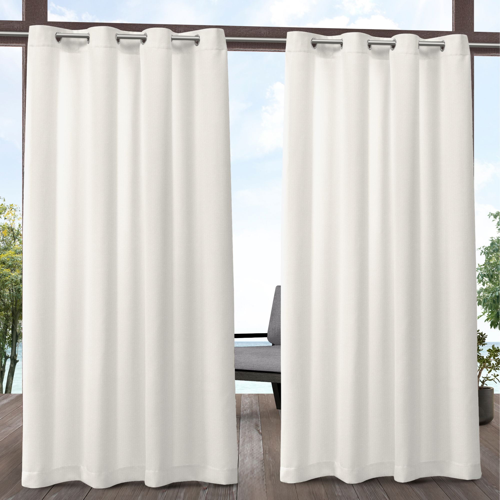 Exclusive Home Curtains Biscayne Indoor/Outdoor Two Tone Textured Grommet Top Curtain Panel Pair, 54x96, Ivory