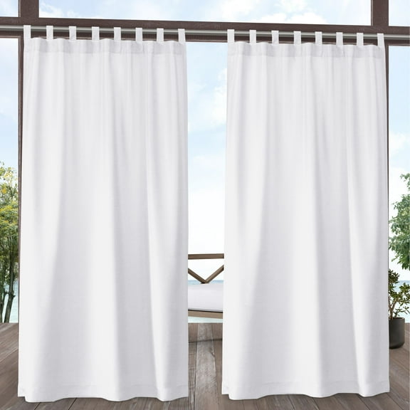 Exclusive Home Curtains Biscayne Indoor/Outdoor Two Tone Textured Tab Top Curtain Panel Pair, 54x108, White, Set of 2