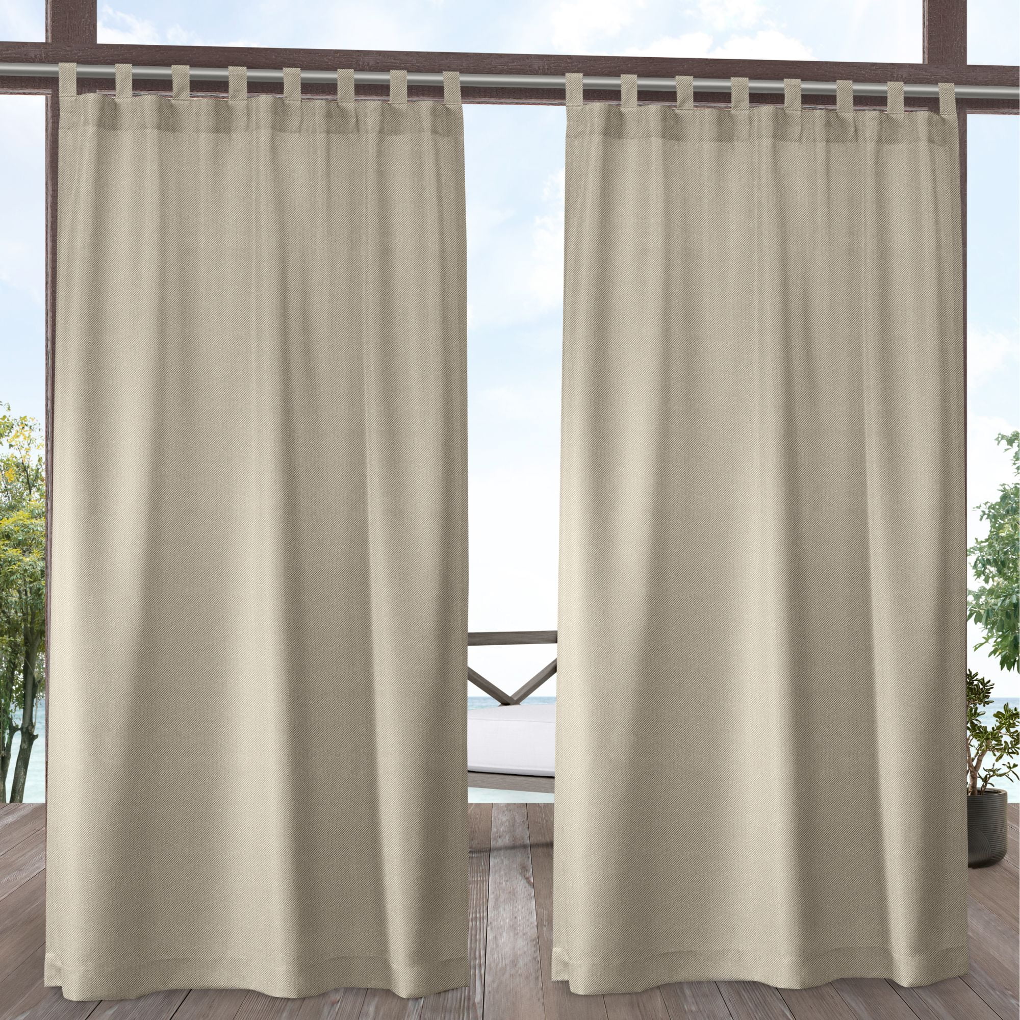 Exclusive Home Curtains Biscayne Indoor/Outdoor Two Tone Textured Tab Top Curtain Panels, 54"x120", Natural, Set of 2