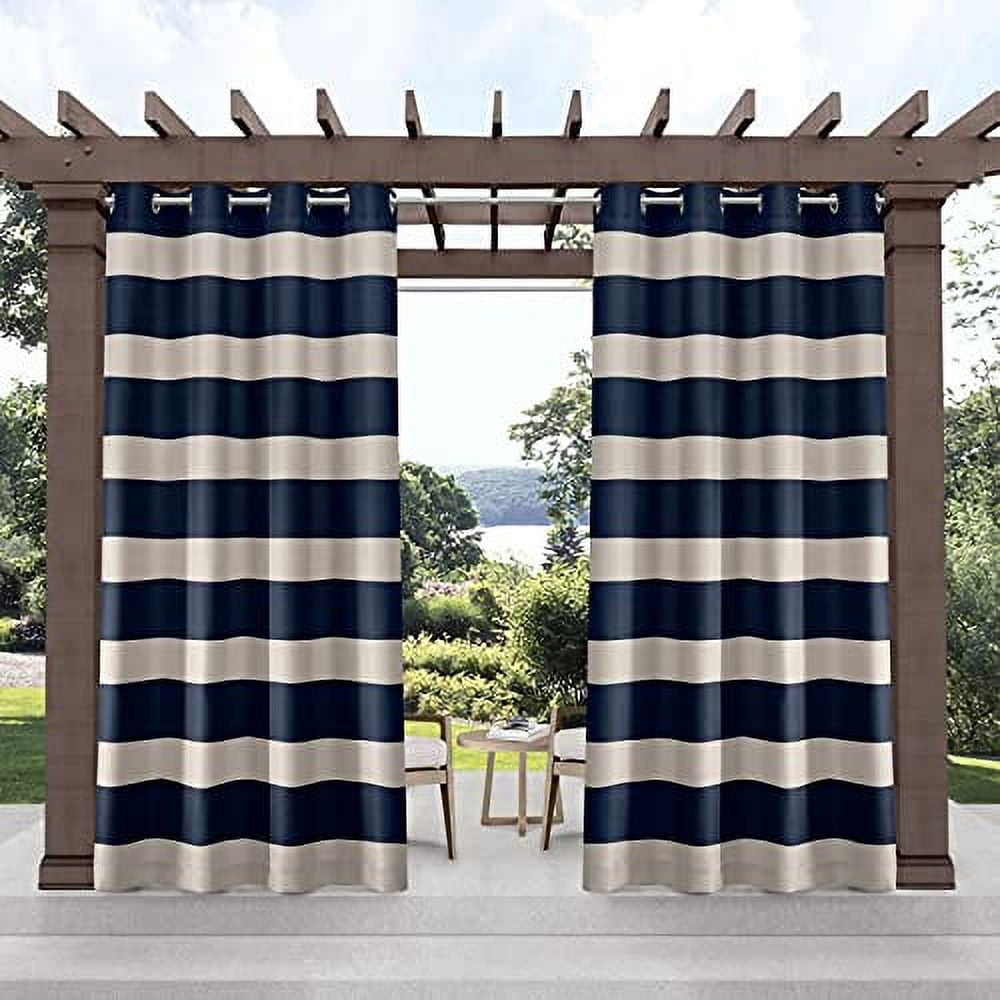 Exclusive Home Curtains Cabana Stripe Indoor/Outdoor Light Filtering Grommet Top Curtain Panels, 54"x108", Navy, Set of 2