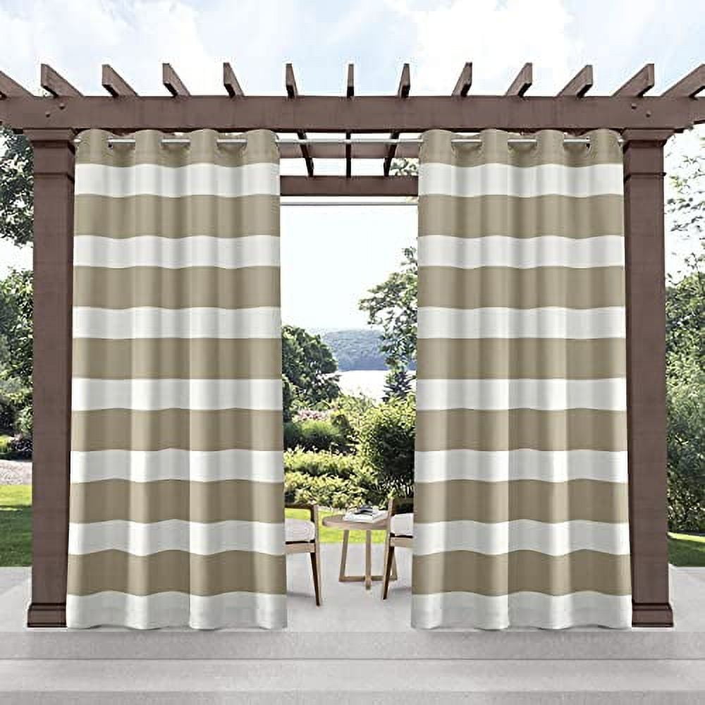 Exclusive Home Curtains Cabana Stripe Indoor/Outdoor Light Filtering Grommet Top Curtain Panels, 54"x120", Taupe, Set of 2