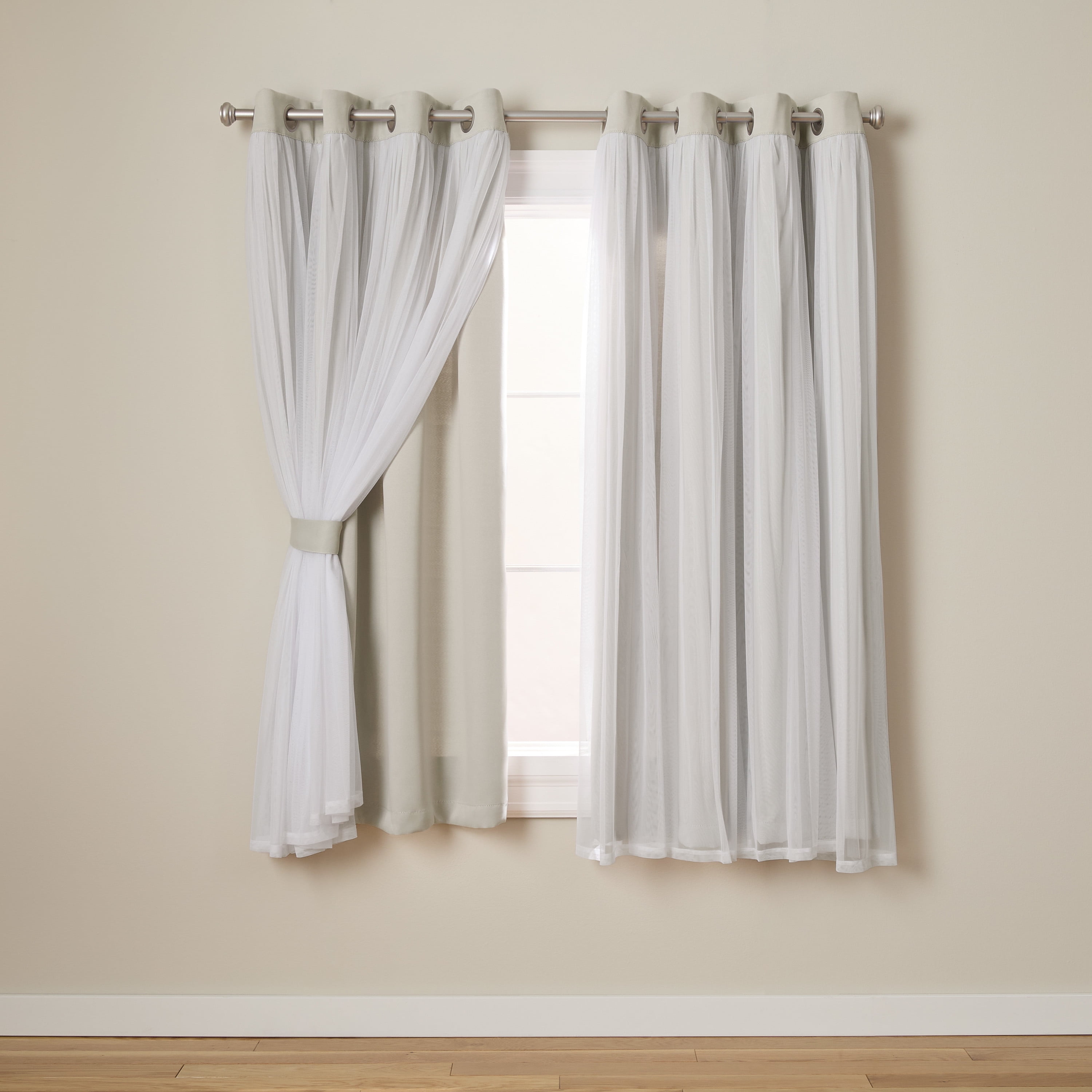 Cloud Grey Layered Blackout and Sheer Grommet Curtain Panels