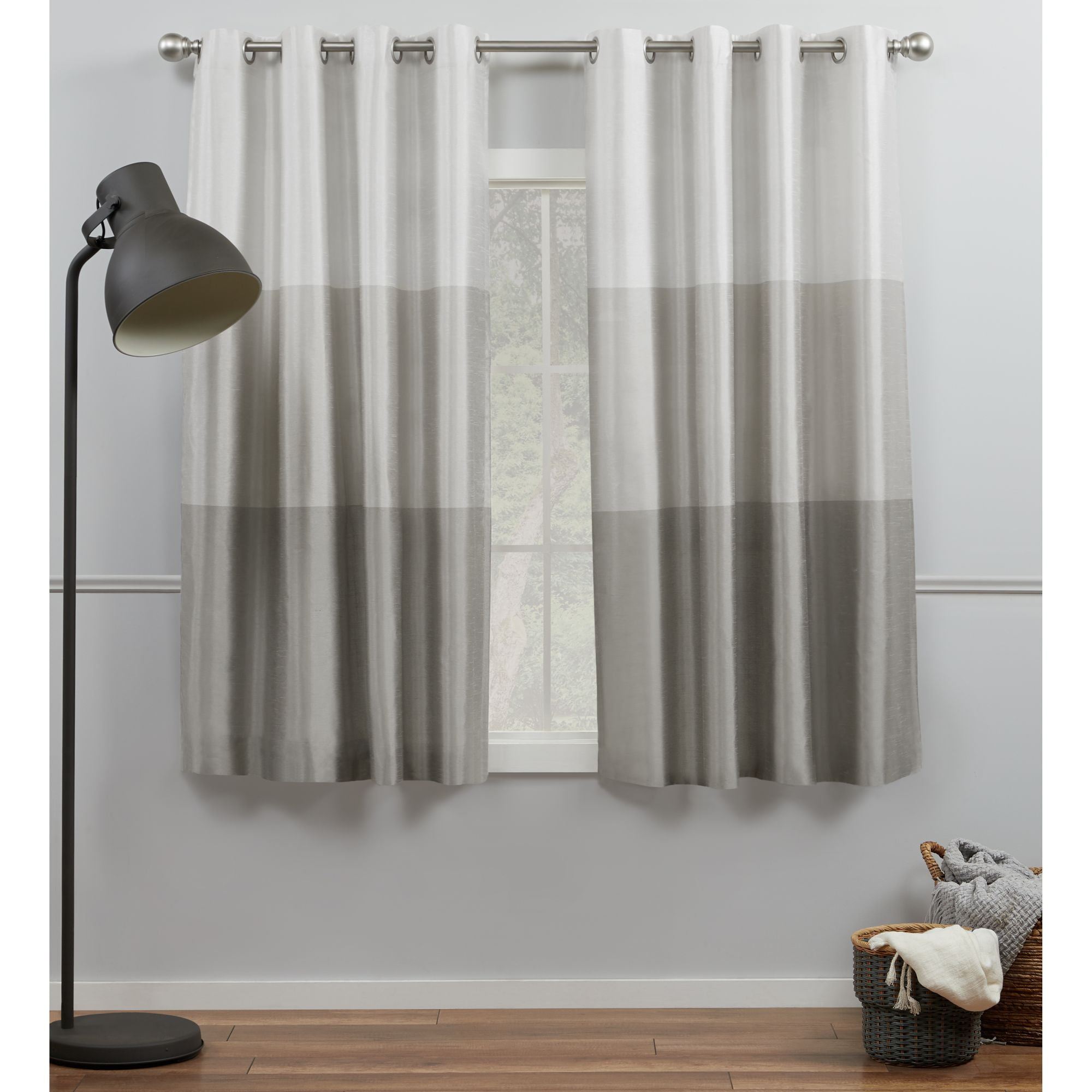 Exclusive Home Curtains Chateau Striped Faux Silk Grommet Top Curtain Panel Pair, 54x63, Dove Grey
