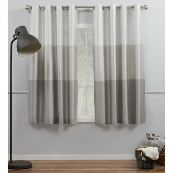 Exclusive Home Curtains Chateau Striped Faux Silk Grommet Top Curtain Panel Pair, 54x63, Dove Grey