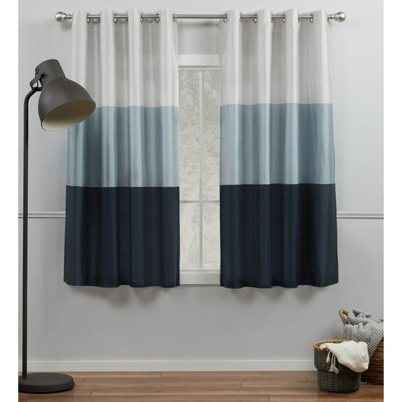 Exclusive Home Curtains Chateau Striped Faux Silk Grommet Top Curtain Panel Pair, 54x63, Indigo