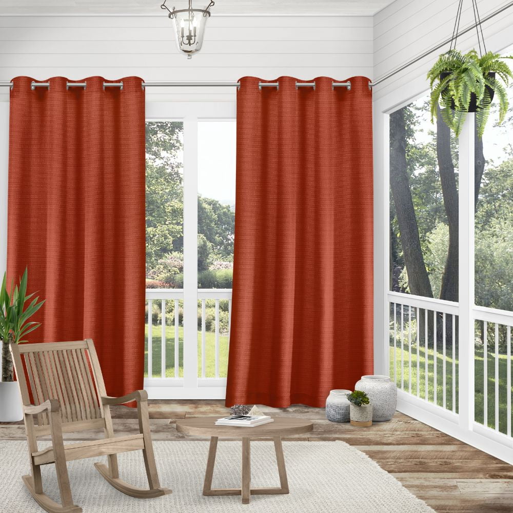 Exclusive Home Curtains Delano Heavyweight Textured Indoor/Outdoor Grommet Top Curtain Panel Pair, 54x120, Mecca Orange