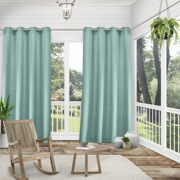 Exclusive Home Curtains Delano Heavyweight Textured Indoor/Outdoor Grommet Top Curtain Panel Pair, 54x120, Seafoam