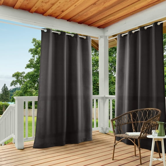 TOWN & COUNTRY BASICS Cabana Solid Heavyweight Indoor Outdoor Curtains, Light Filtering Opacity with Grommet Top, Water Repellent, 2-Pack Set, 54"x120", Black