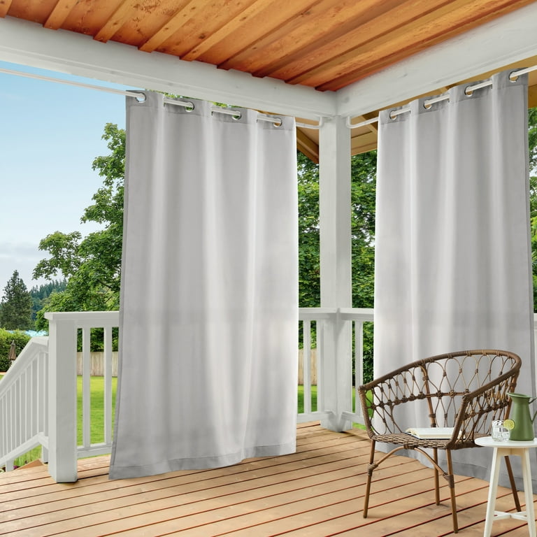 Exclusive Home Curtains Indoor Outdoor Solid Cabana Grommet Top Curtain Panel Pair 54x132 Cloud Grey