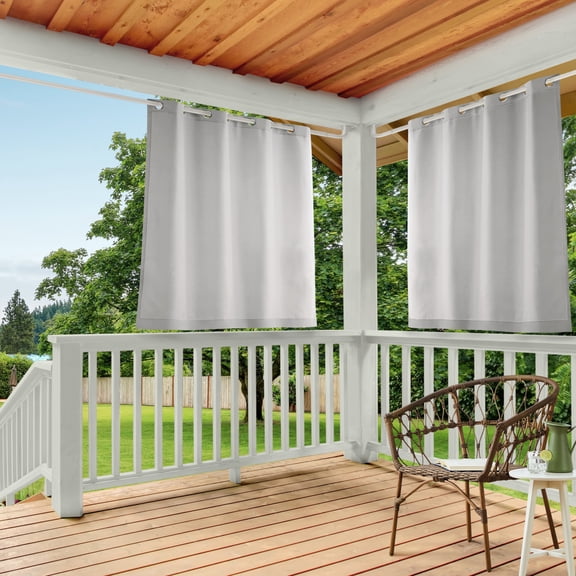 TOWN & COUNTRY BASICS Cabana Solid Heavyweight Indoor Outdoor Curtains, Light Filtering Opacity with Grommet Top, Water Repellent, 2-Pack Set, 54"x63", Cloud Grey