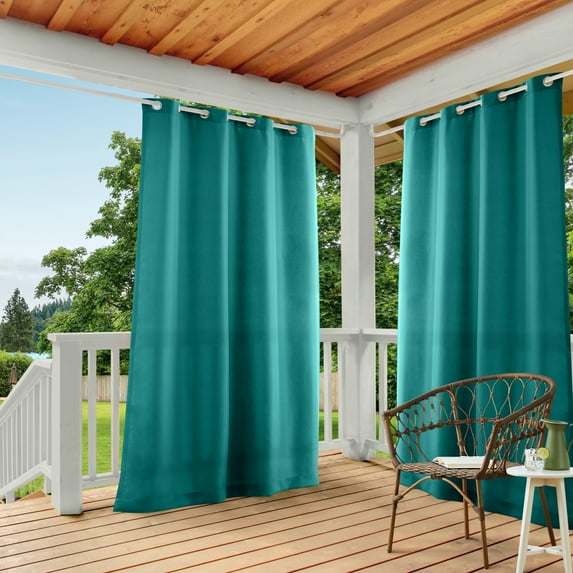 TOWN & COUNTRY BASICS Cabana Solid Heavyweight Indoor Outdoor Curtains, Light Filtering Opacity with Grommet Top, Water Repellent, 2-Pack Set, 54"x96", Dark Teal