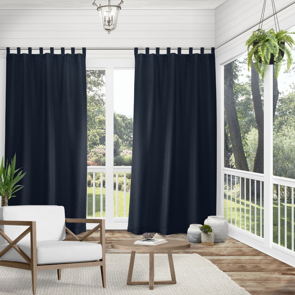 Exclusive Home Curtains Indoor/Outdoor Solid Cabana Tab Top Curtain Panel Pair, 54x120, Navy