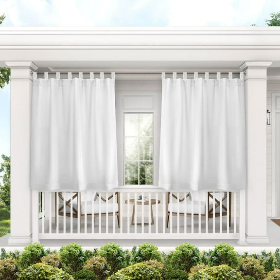 Exclusive Home Curtains Indoor/Outdoor Solid Cabana Tab Top Curtain Panel Pair, 54x63, White
