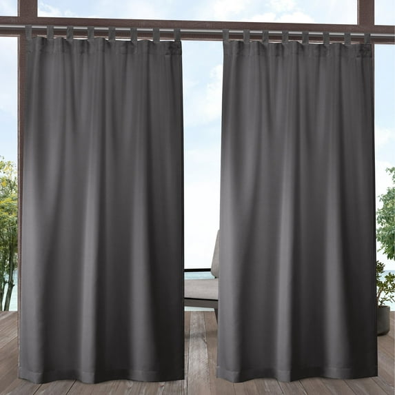 Exclusive Home Curtains Indoor/Outdoor Solid Cabana Tab Top Curtain Panel Pair, 54x84, Charcoal