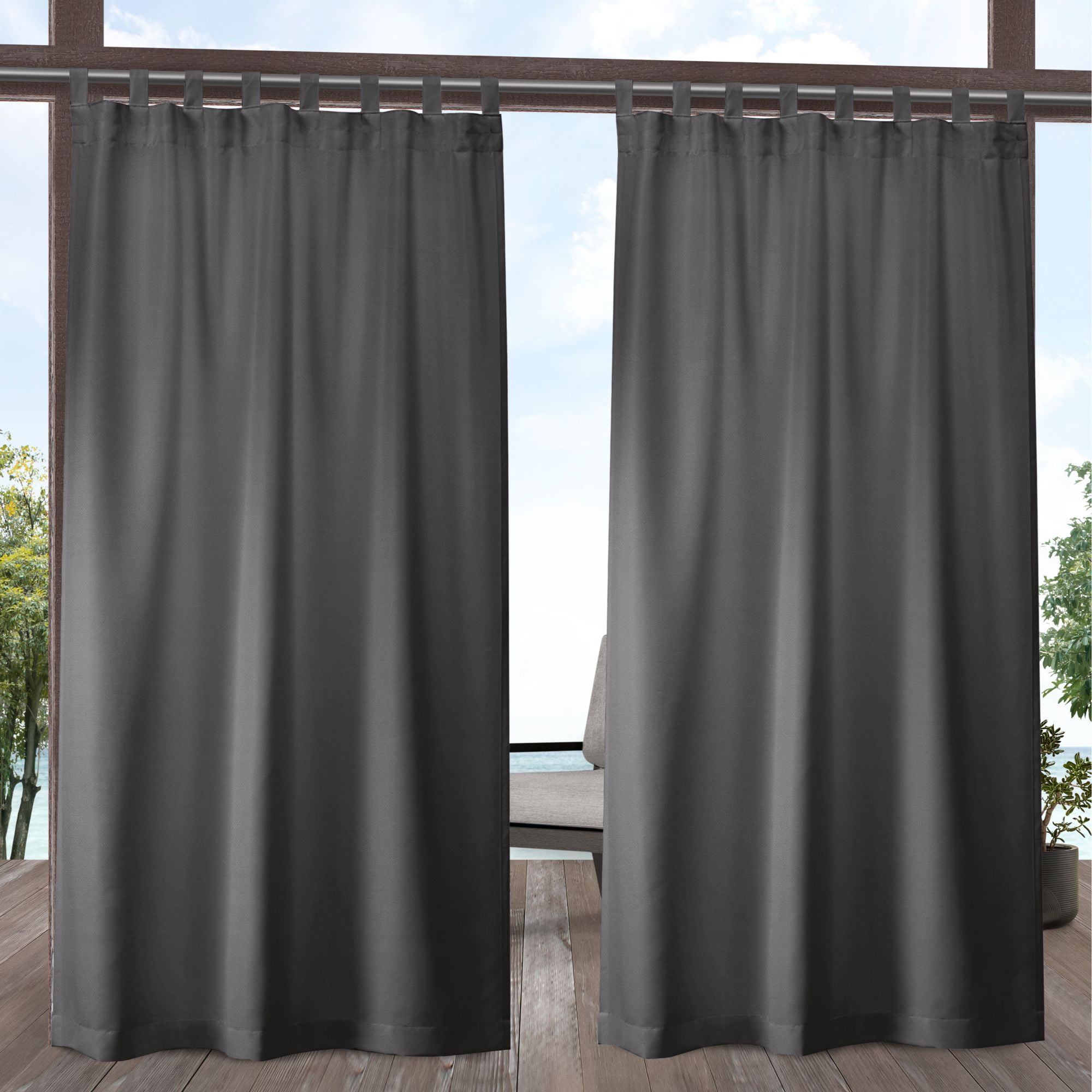Exclusive Home Curtains Indoor/Outdoor Solid Cabana Tab Top Curtain Panel Pair, 54x96, Charcoal