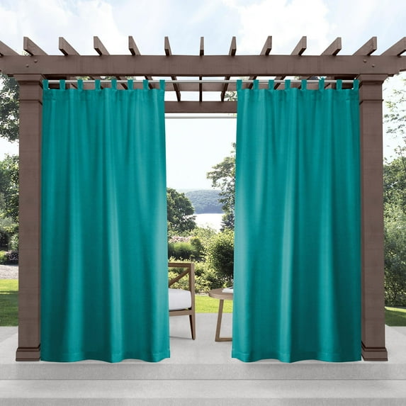 Exclusive Home Curtains Indoor/Outdoor Solid Cabana Tab Top Curtain Panel Pair, 54x96, Teal