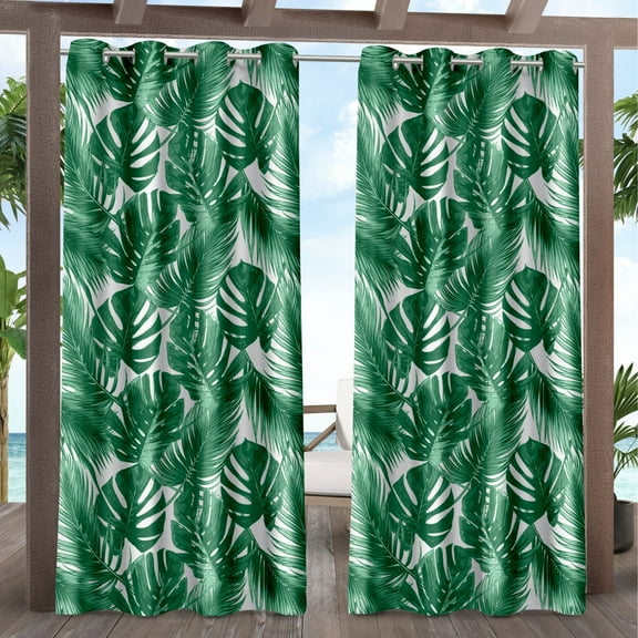 Exclusive Home Curtains Jamaica Palm Indoor/Outdoor Light Filtering Grommet Top Curtain Panel Pair, 54x84, Green, Set of 2