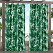 Exclusive Home Curtains Jamaica Palm Indoor/Outdoor Light Filtering Grommet Top Curtain Panel Pair, 54x96, Green, Set of 2