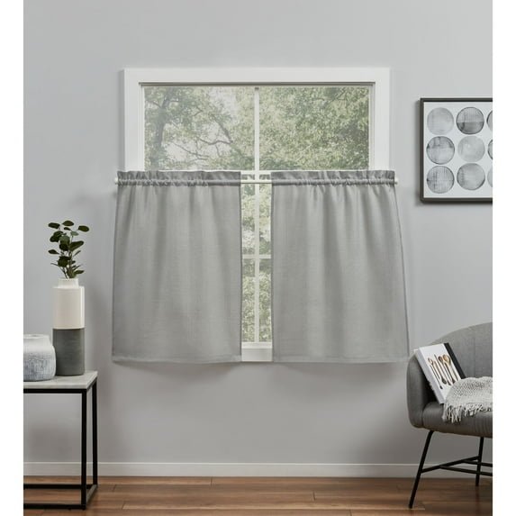 Exclusive Home Curtains Loha Light Filtering Rod Pocket Tier Curtain Panel Pair, 26x24, Dove Grey, Set of 2