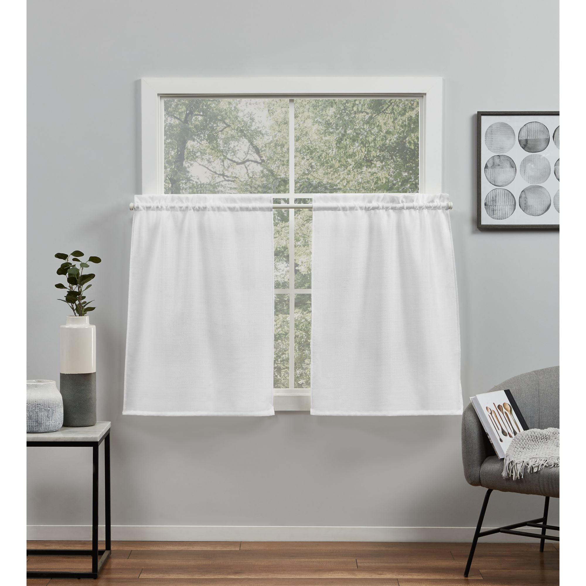 White Linen Light Filtering Rod Pocket Tier Curtain Set