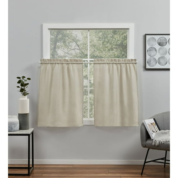 Exclusive Home Curtains Loha Light Filtering Rod Pocket Tier Curtain Panel Pair, 26x36, Natural, Set of 2