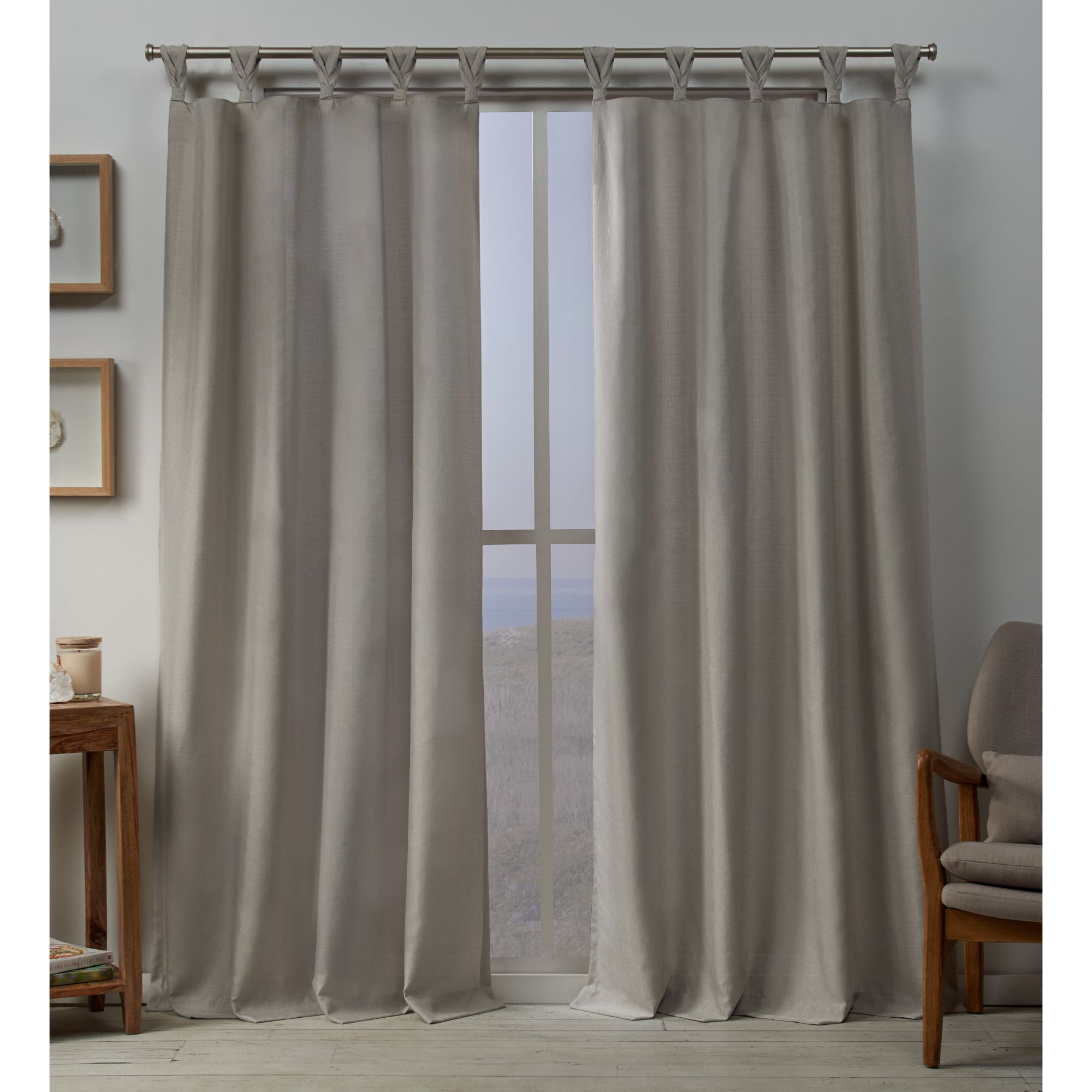 Exclusive Home Curtains Loha Linen Braided Tab Top Curtain Panel Pair, 54x108, Beige