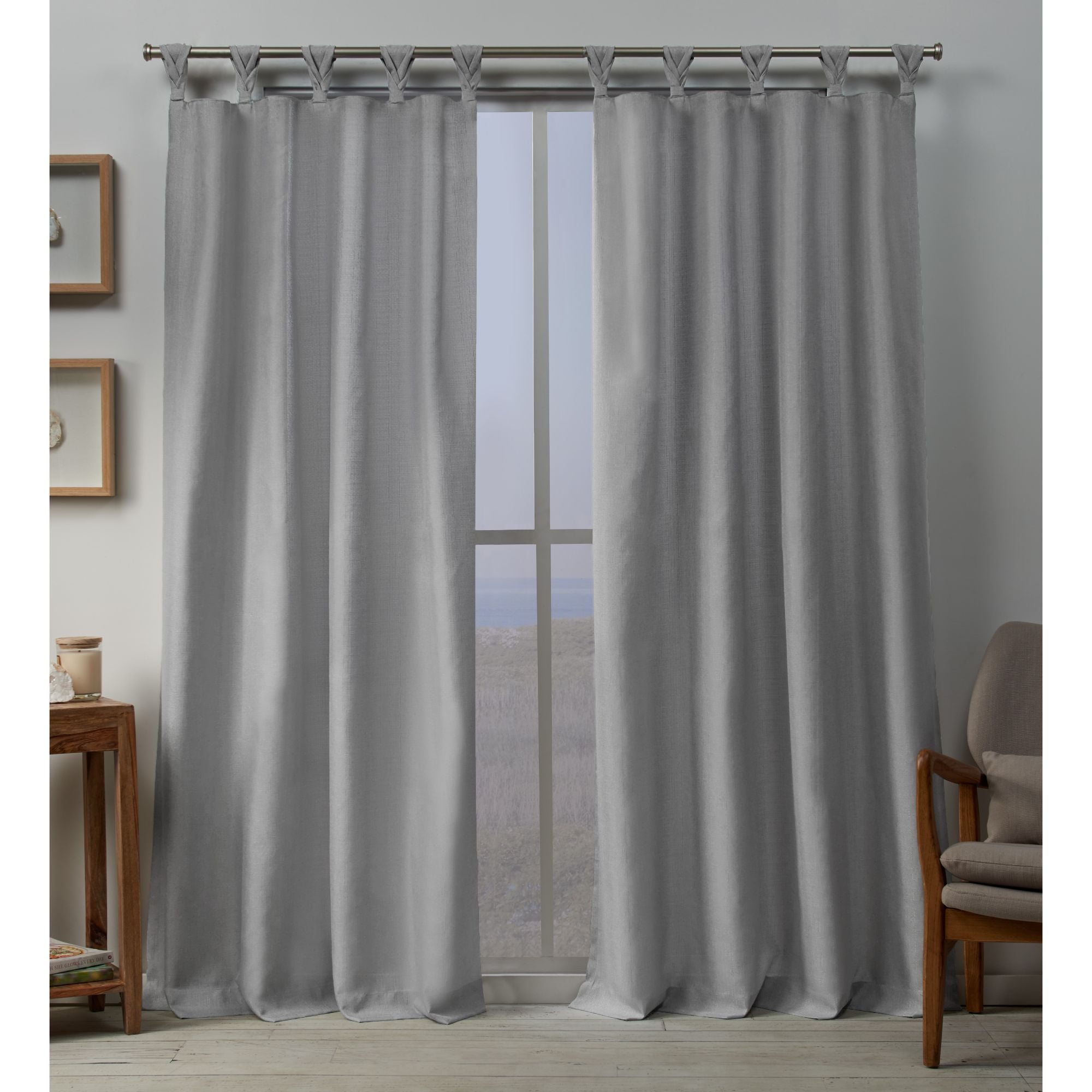 Exclusive Home Curtains Loha Linen Braided Tab Top Curtain Panel Pair, 54x108, Dove Grey