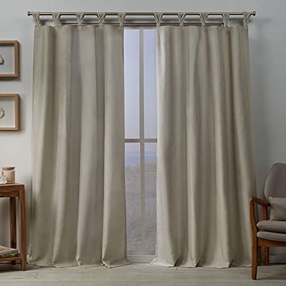 Exclusive Home Curtains Loha Linen Braided Tab Top Curtain Panel Pair, 54x108, Natural