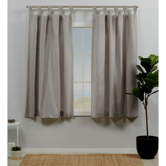 Exclusive Home Curtains Loha Linen Braided Tab Top Curtain Panel Pair, 54x63, Beige