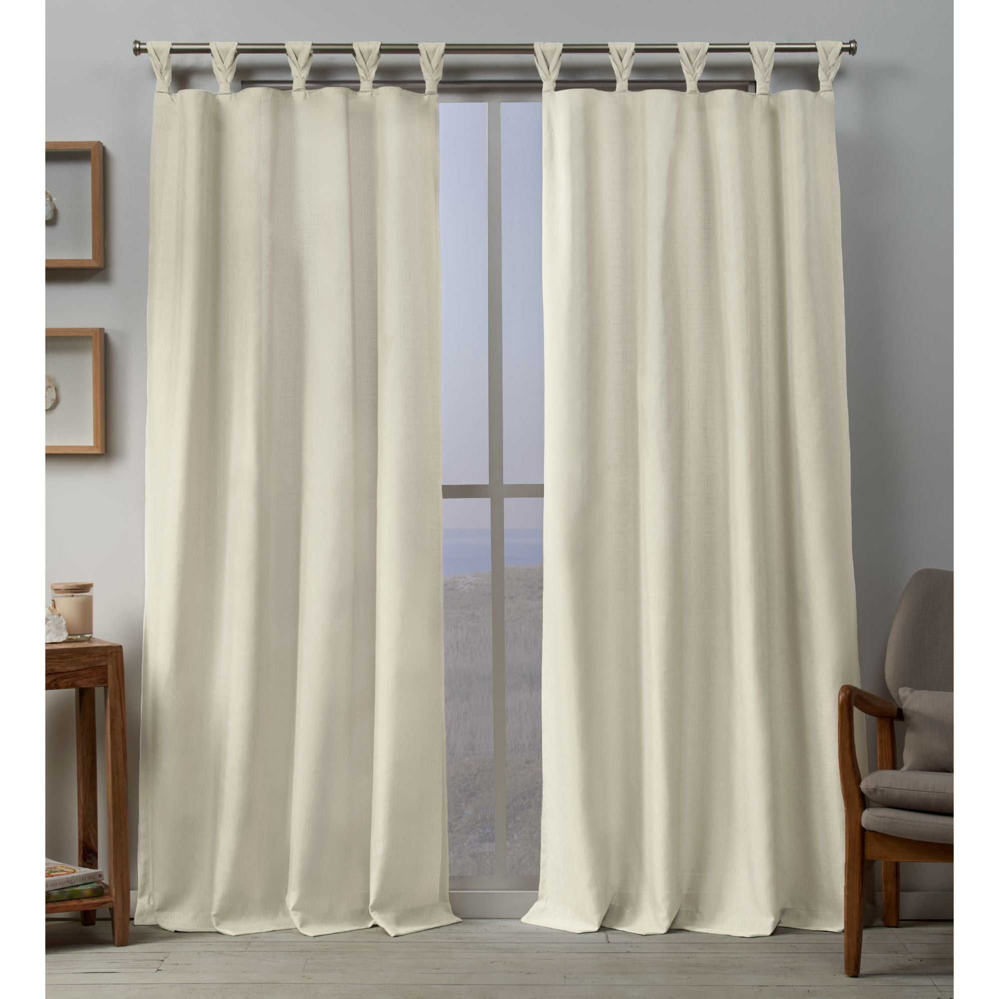 Exclusive Home Loha GT Coppia Tende Con Occhielli, Effetto Lino, Perla Nera, 137x244 Cm L'una, Filtrano La Luce, 8 Occhielli Argento