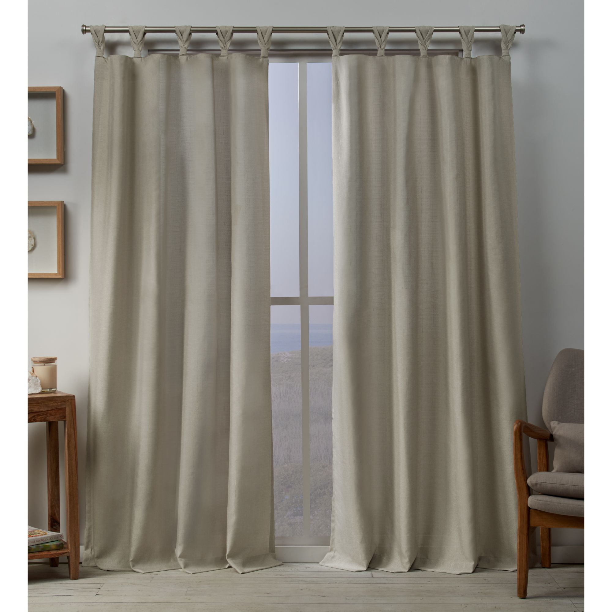 Natural Linen Braided Tab Top Light-Filtering Window Panels