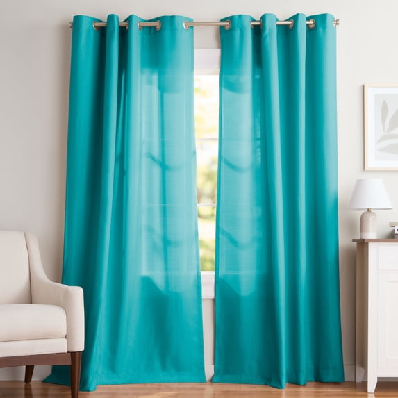 Exclusive Home Curtains Loha Linen Grommet Top Curtain Panel Pair, 54x108, Blue Teal