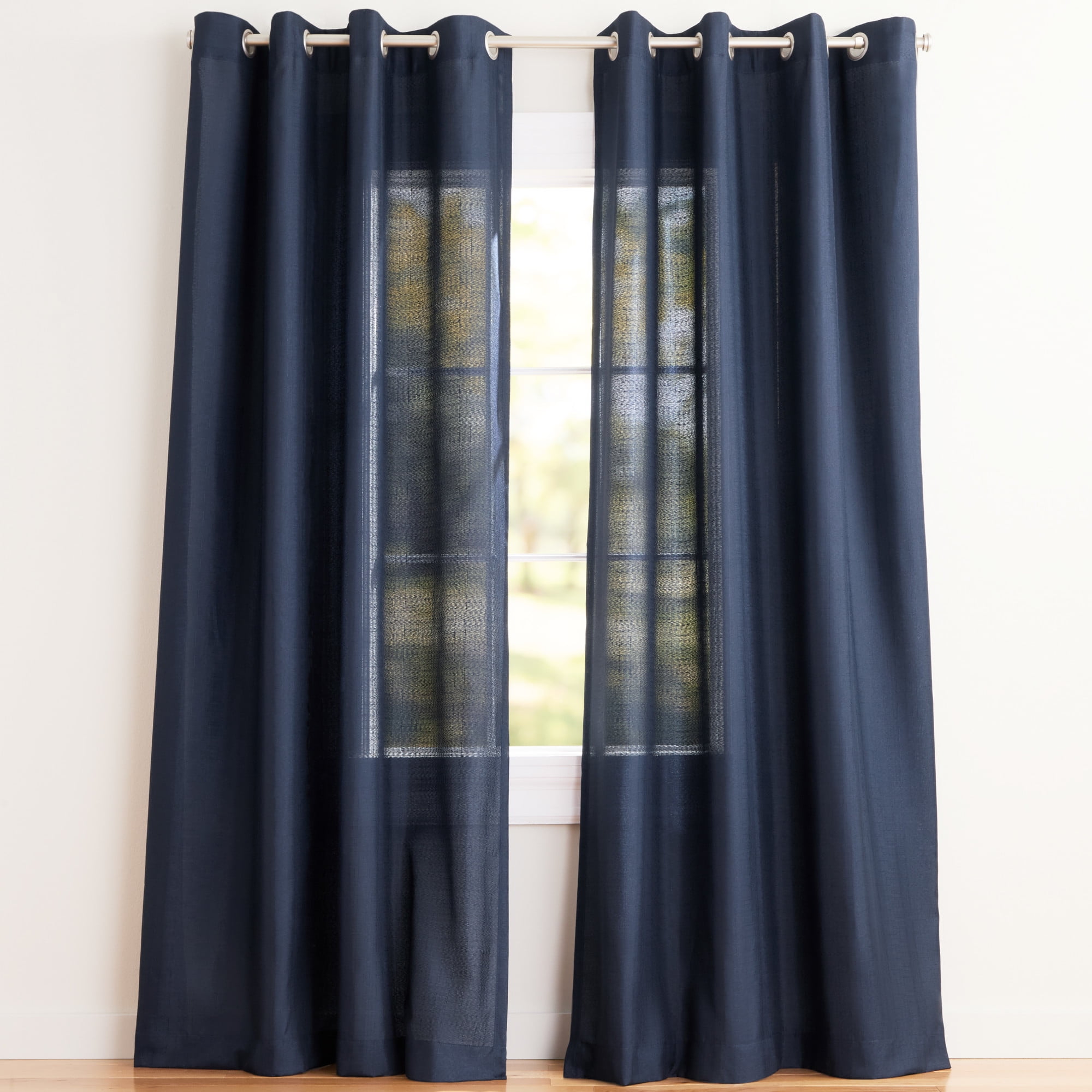 Exclusive Home Curtains Loha Linen Grommet Top Curtain Panel Pair, 54x108, Peacoat Blue