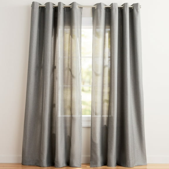 Exclusive Home Curtains Loha Linen Grommet Top Curtain Panel Pair, 54x84, Black Pearl