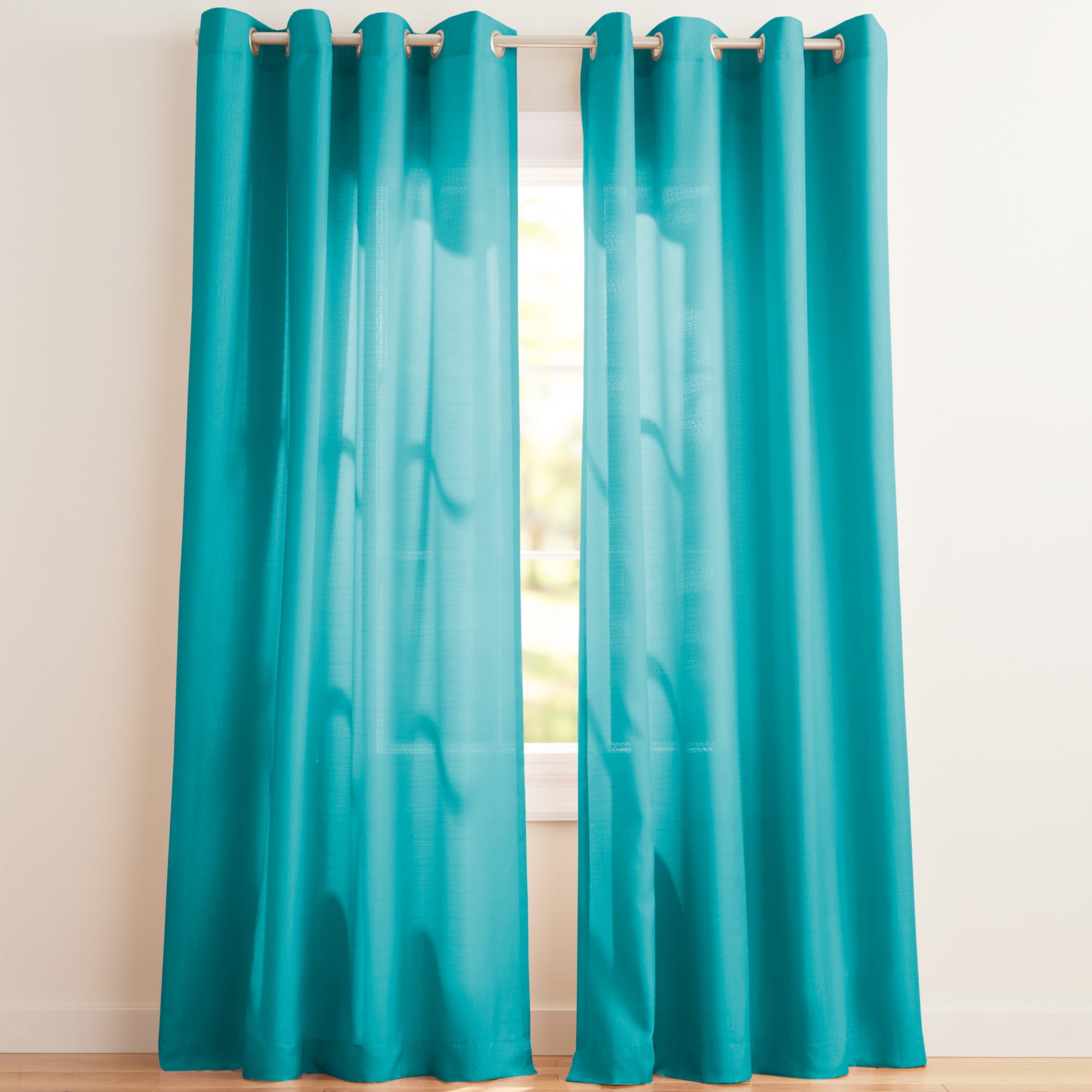 Exclusive Home Curtains Loha Linen Grommet Top Curtain Panel Pair, 54x84, Blue Teal