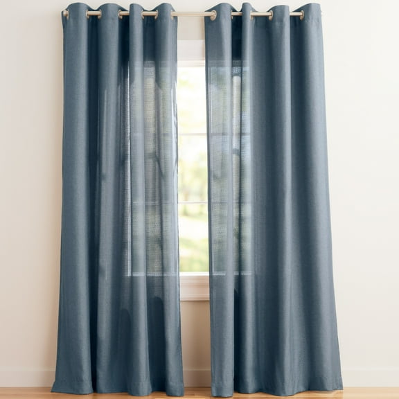 Exclusive Home Curtains Loha Linen Grommet Top Curtain Panel Pair, 54x84, Blue