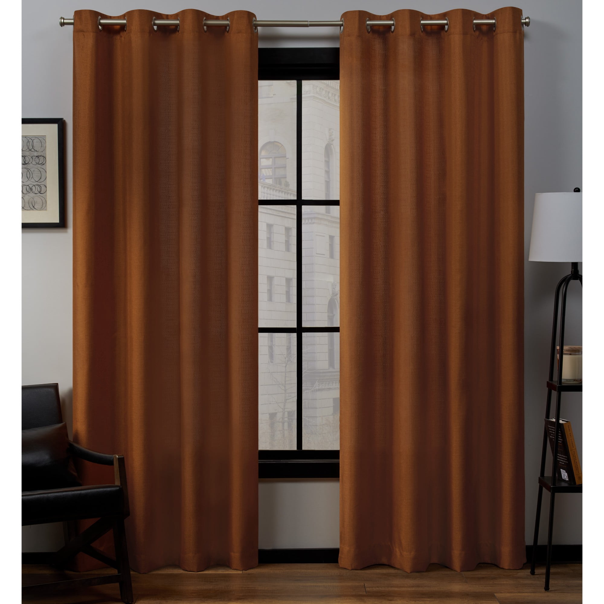 Exclusive Home Curtains Loha Linen Grommet Top Curtain Panel Pair, 54x84, Terracotta