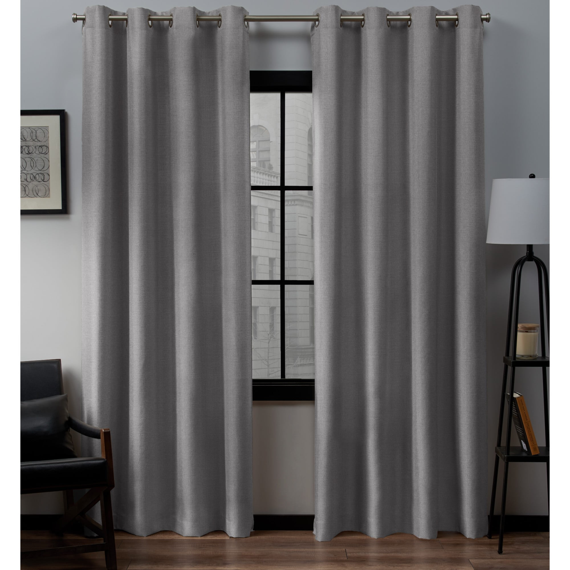 Dove Grey Light-Filtering Linen Grommet Curtain Panels, Set of 2