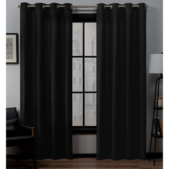 Exclusive Home Curtains Loha Linen Grommet Top Curtain Panel Pair, 54x96, Midnight