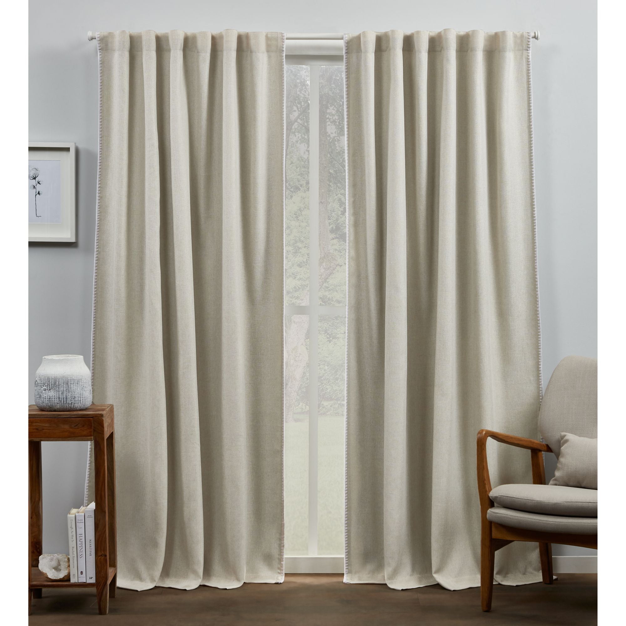 Exclusive Home Curtains Marabel Lined Blackout Hidden Tab Top Curtain Panel  Pair, 54 x 96, Linen/White, Set of 2 
