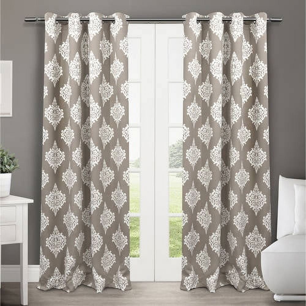 Taupe and White Medallion Blackout Thermal Curtain Panels, 52x84, Set of 2