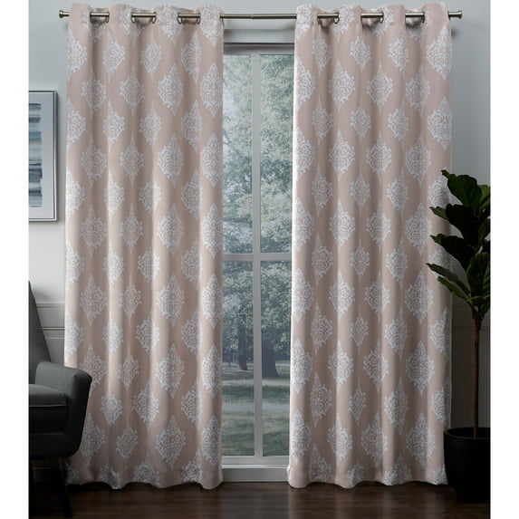 Exclusive Home Curtains Medallion Room Darkening Blackout Grommet Top Curtain Panel Pair, 52x108, Blush